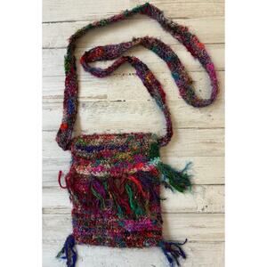 100% Silk Colorful Knit Cross Body Handbag Boho